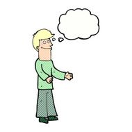 cartoon man shrugging shoulders with thought bubble N34