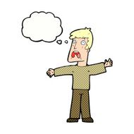 cartoon frightened man with thought bubble N85