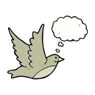 cartoon flying bird with thought bubble N19