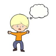 cartoon boy panicking with thought bubble N25