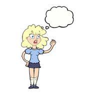 cartoon worried woman waving with thought bubble N18