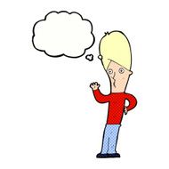 cartoon man waving with thought bubble N28
