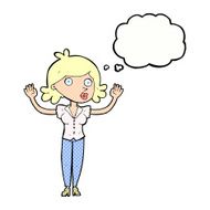 cartoon woman surrendering with thought bubble N10