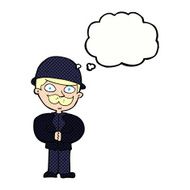 cartoon man in bowler hat with thought bubble N2