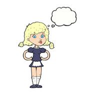 cartoon happy waitress woman with thought bubble N10
