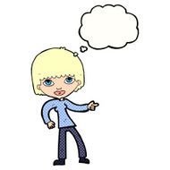 cartoon woman pointing with thought bubble N205