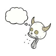 cartoon spooky skull with thought bubble N141