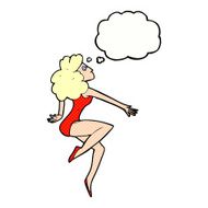 cartoon dancing woman with thought bubble N50
