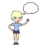 cartoon woman waving with thought bubble N327