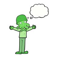 cartoon alien squid face man with thought bubble N10
