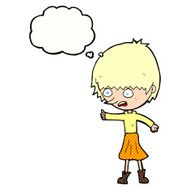 cartoon woman stressing out with thought bubble N19