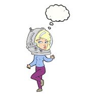 cartoon woman wearing space helmet with thought bubble N19