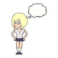 cartoon woman with hands on hips thought bubble N212