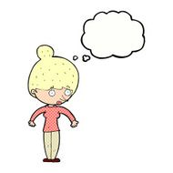 cartoon woman staring with thought bubble N30
