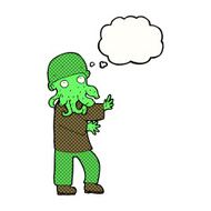cartoon alien man with thought bubble N9