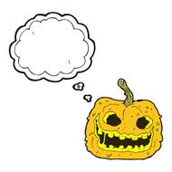 cartoon spooky pumpkin with thought bubble N20