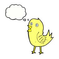 cartoon tweeting bird with thought bubble N6