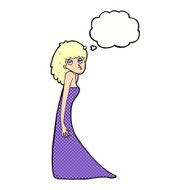 cartoon woman pulling photo face with thought bubble N10