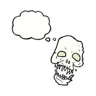 cartoon scary skull with thought bubble N21