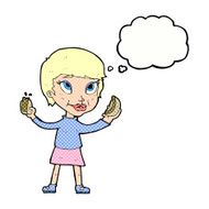 cartoon woman eating hotdogs with thought bubble N9