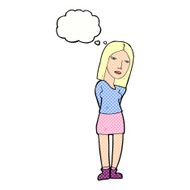 cartoon woman waiting with thought bubble N18