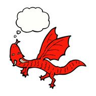 cartoon little dragon with thought bubble N6