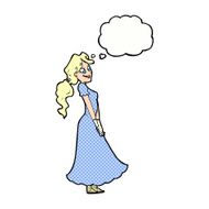 cartoon pretty woman in dress with thought bubble N44