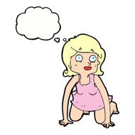 cartoon woman on all fours with thought bubble N20