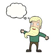 cartoon man with beard waving thought bubble N9