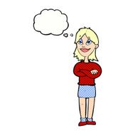 cartoon proud woman with thought bubble N29
