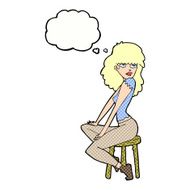 cartoon woman striking pose with thought bubble N9