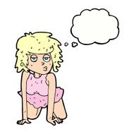 cartoon woman doing pin-up pose with thought bubble N8