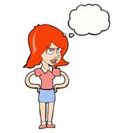 cartoon annoyed woman with hands on hips thought bubble N9