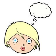 cartoon surprised female face with thought bubble N59