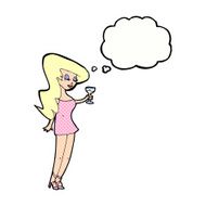 cartoon woman at party with thought bubble N18