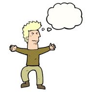 cartoon stressed out man with thought bubble N17