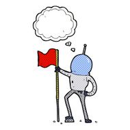 cartoon astronaut planting flag with thought bubble N6