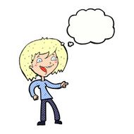 cartoon woman laughing and pointing with thought bubble N10