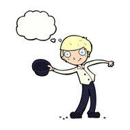 cartoon man tipping hat with thought bubble N8