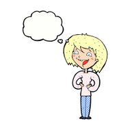 cartoon excited woman with thought bubble N129