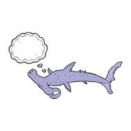 cartoon hammerhead shark with thought bubble N10