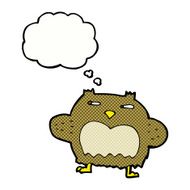 cartoon suspicious owl with thought bubble N4