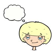 cartoon smug looking boy with thought bubble N9