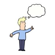 cartoon man advising caution with thought bubble N10