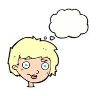 cartoon confused woman with thought bubble N80