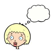 cartoon surprised female face with thought bubble N61