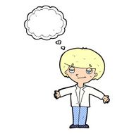 cartoon smug boy with thought bubble N10