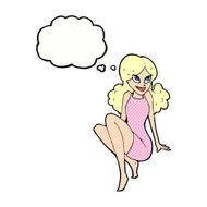 cartoon attractive woman posing with thought bubble N10