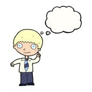 cartoon school boy with idea thought bubble N28
