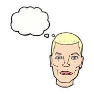 cartoon serious male face with thought bubble N10